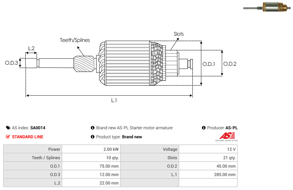 Armature, starter - SA0014 AS-PL