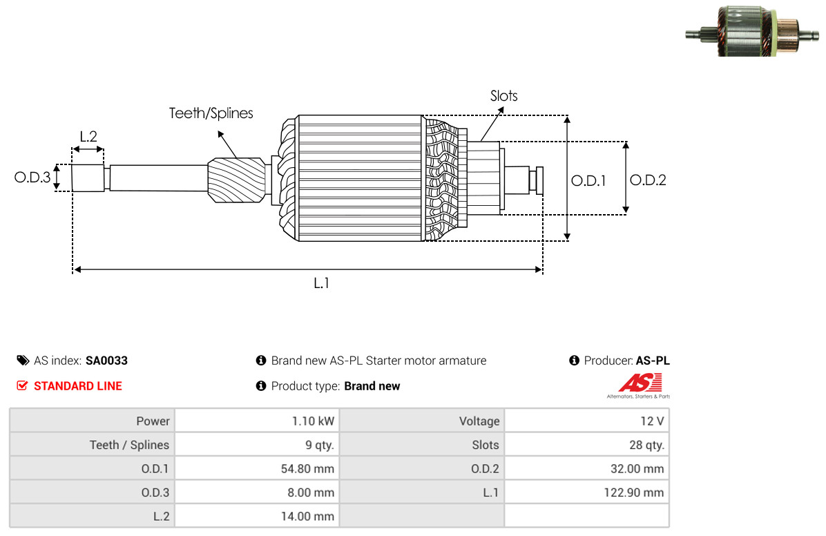 Armature, starter - SA0033 AS-PL