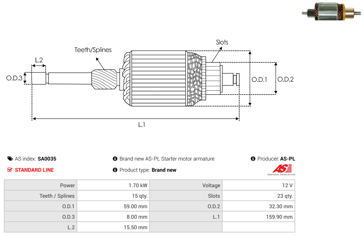 Armature, starter - SA0035 AS-PL