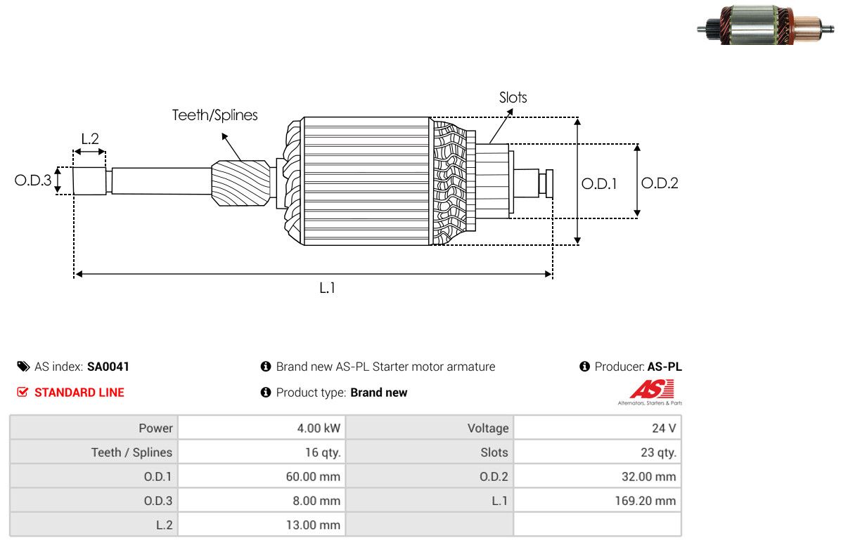 Armature, starter - SA0041 AS-PL