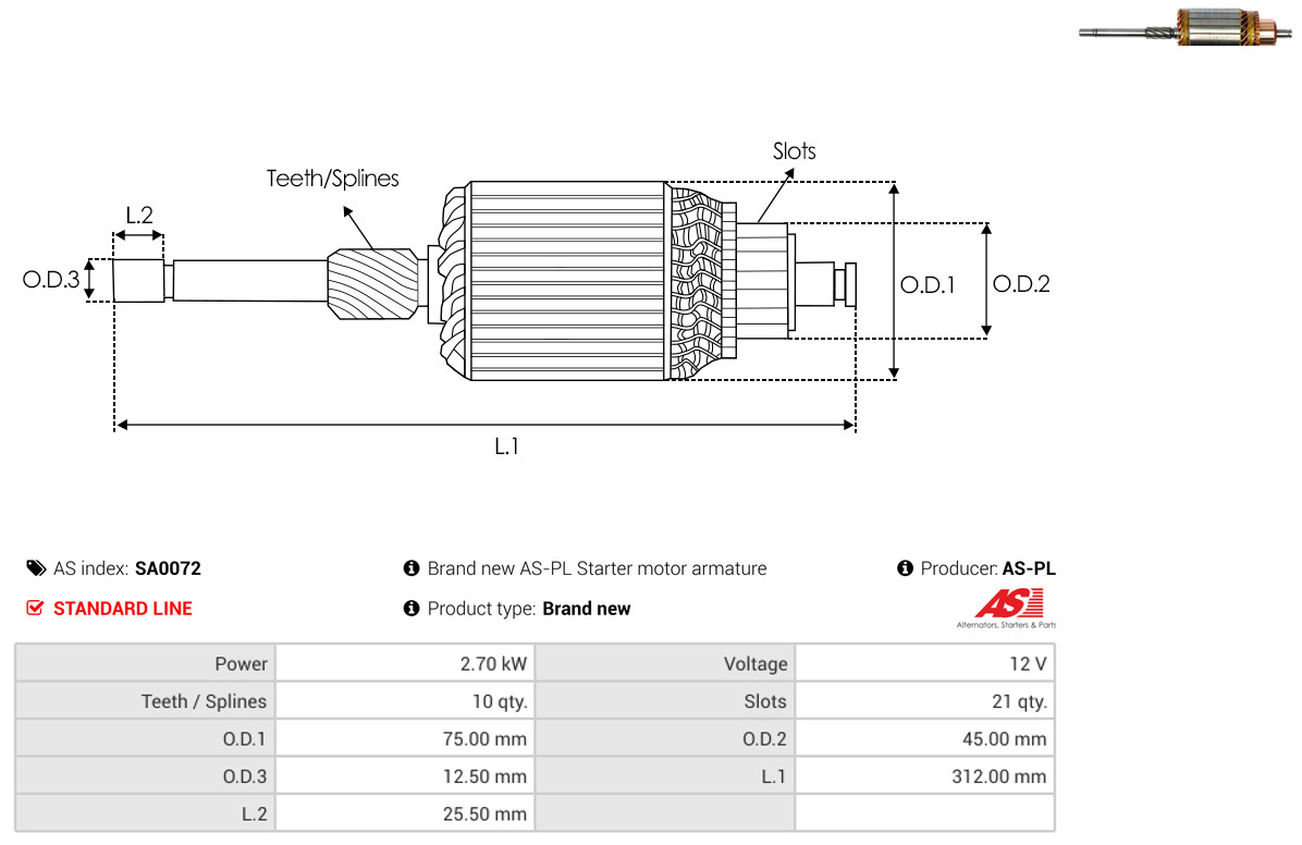 Armature, starter - SA0072 AS-PL