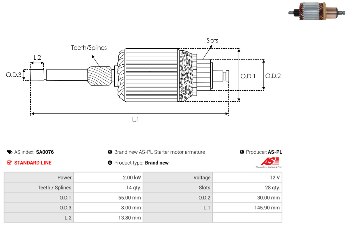 Armature, starter - SA0076 AS-PL