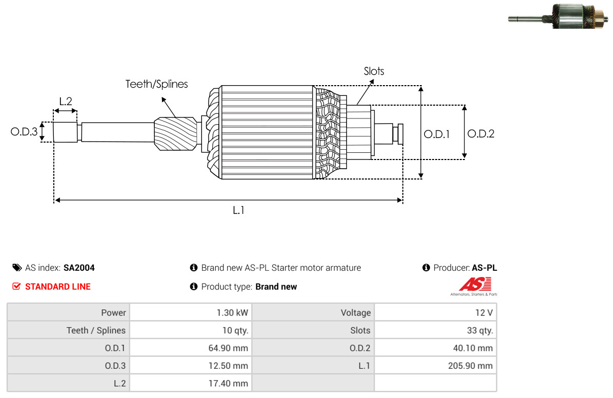 Armature, starter - SA2004 AS-PL