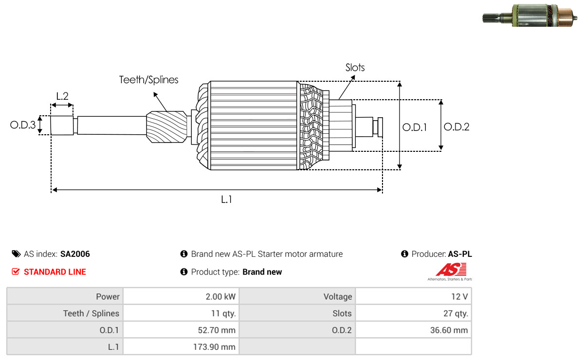 Armature, starter - SA2006 AS-PL