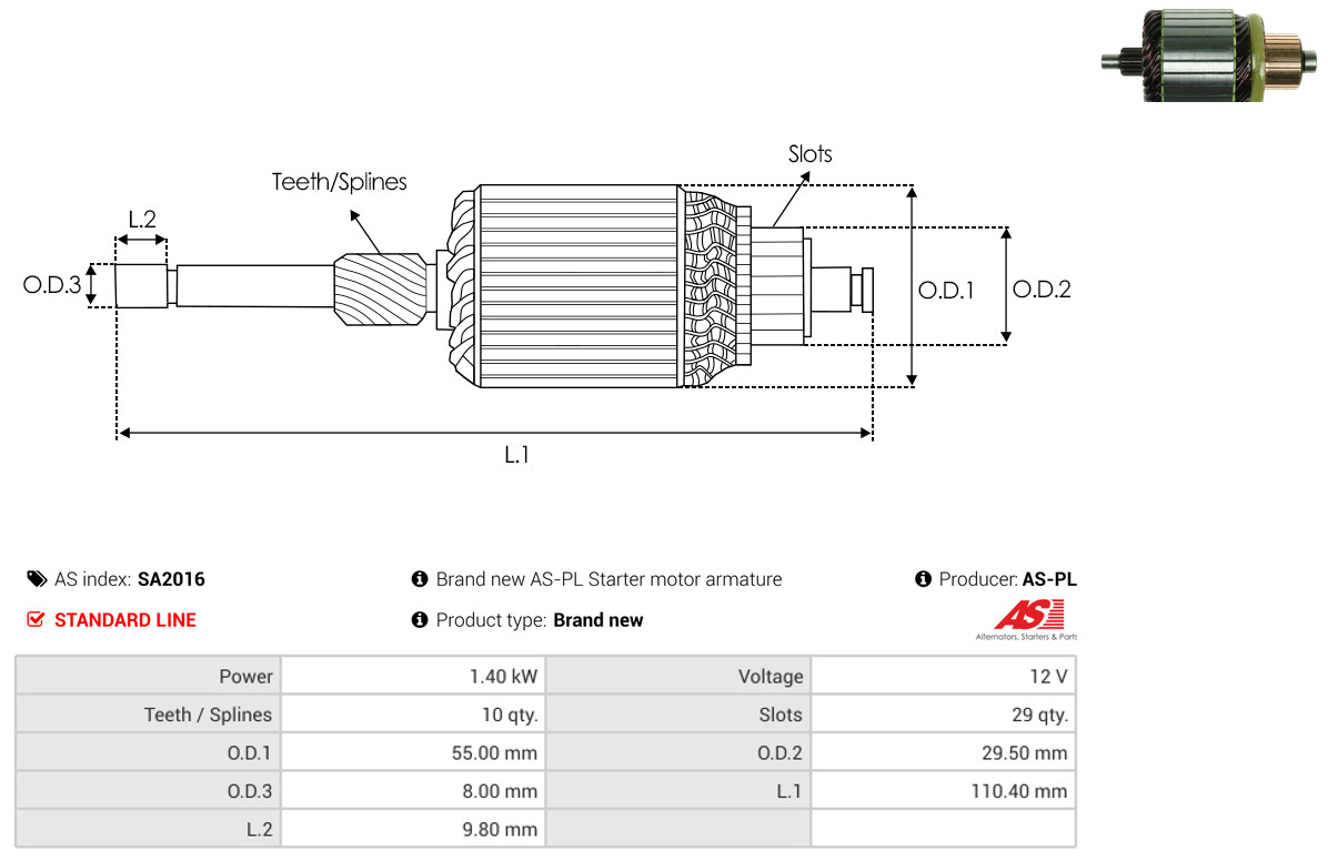 Armature, starter - SA2016 AS-PL