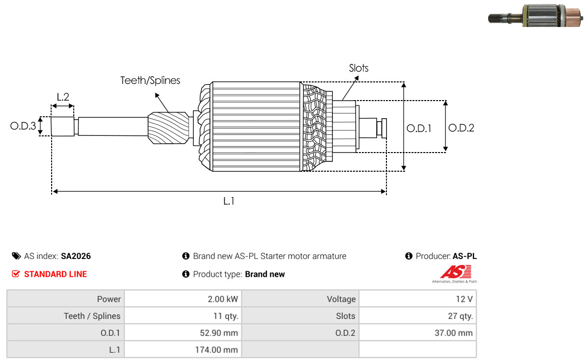 Armature, starter - SA2026 AS-PL