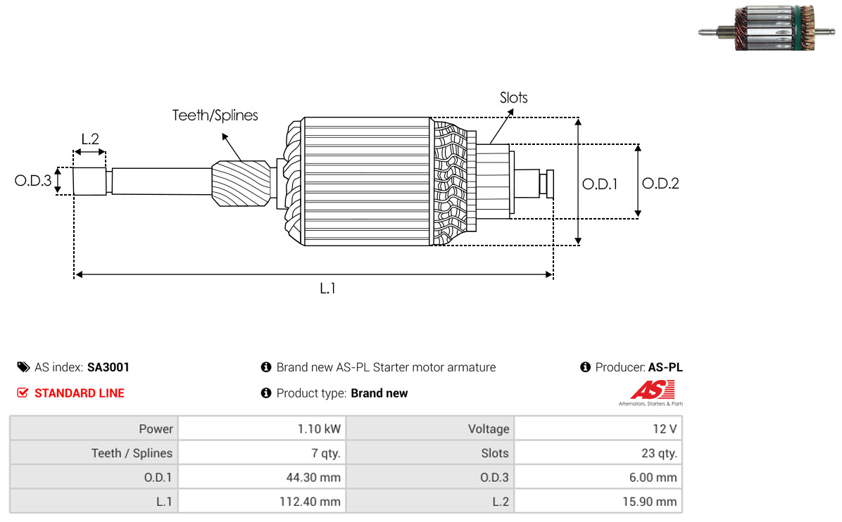 Armature, starter - SA3001 AS-PL