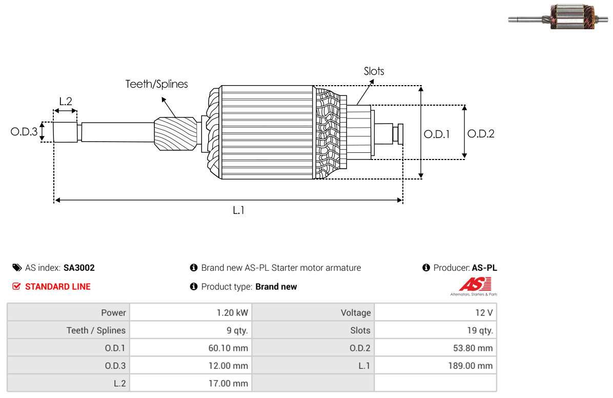 Armature, starter - SA3002 AS-PL