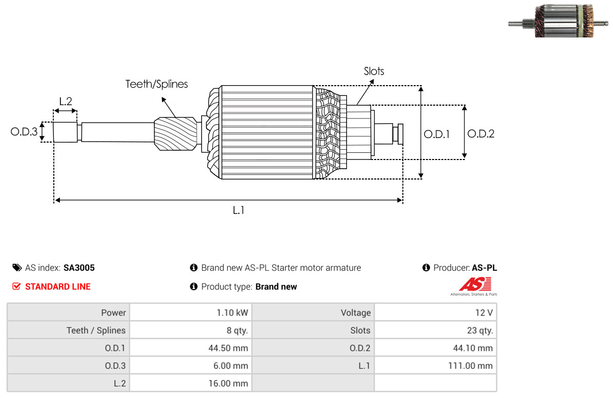 Armature, starter - SA3005 AS-PL