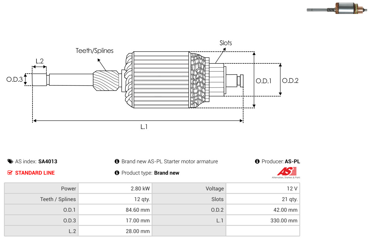 Armature, starter - SA4013 AS-PL