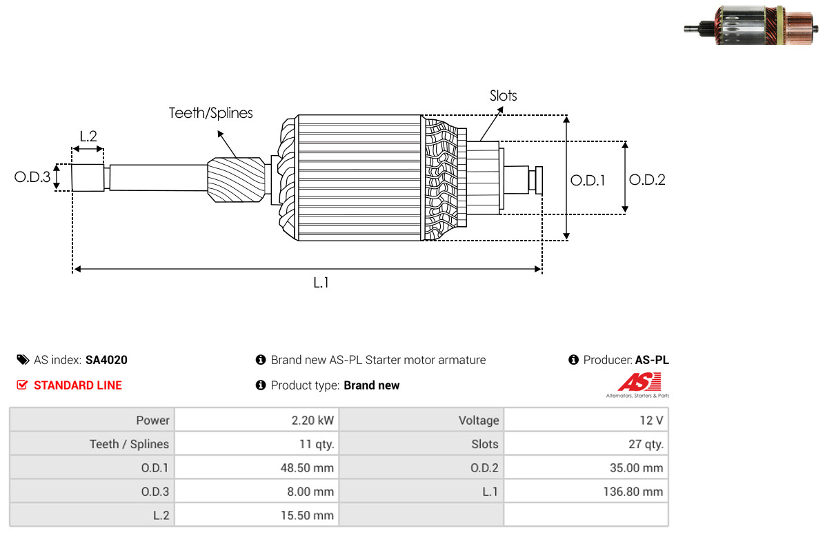 Armature, starter - SA4020 AS-PL