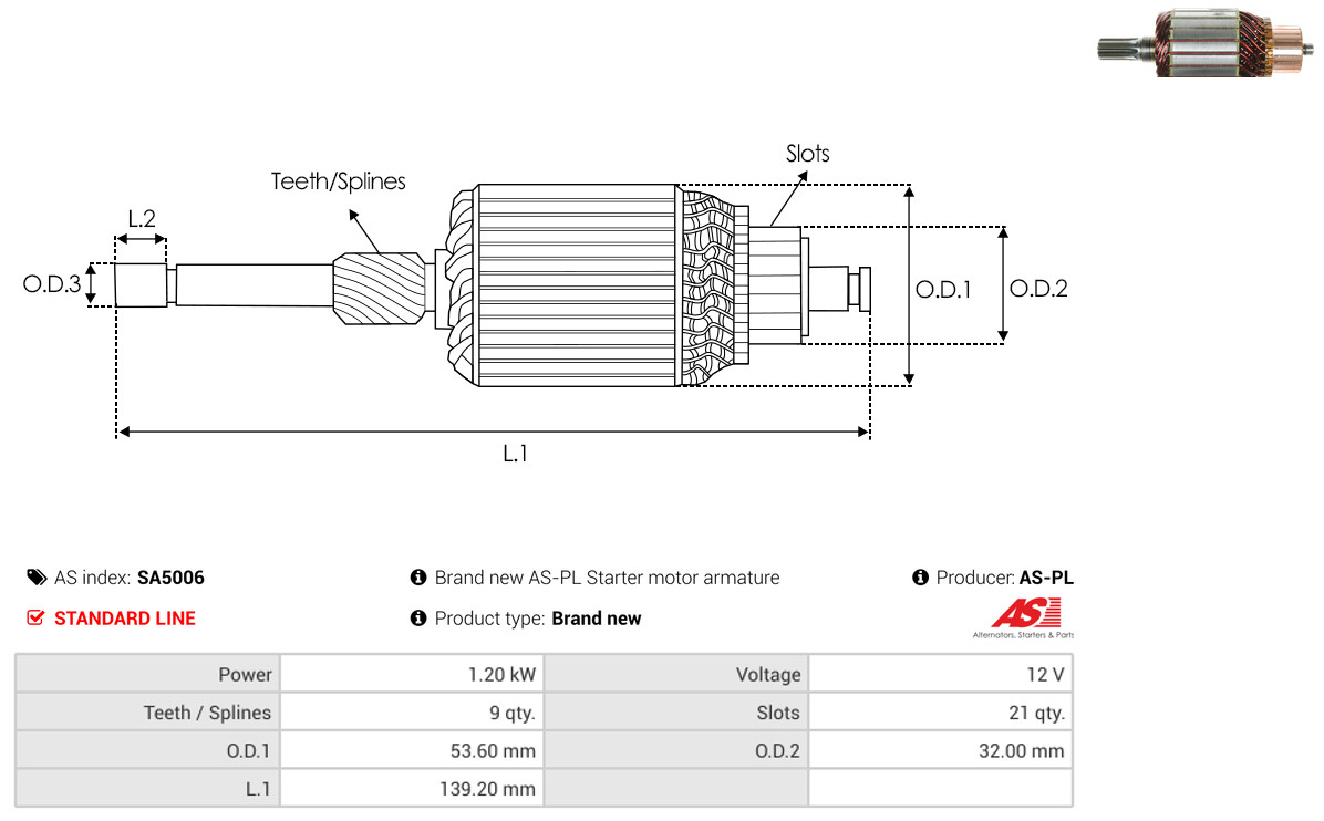 Armature, starter - SA5006 AS-PL
