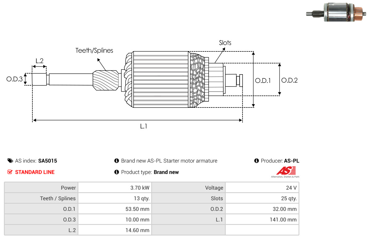 Armature, starter - SA5015 AS-PL