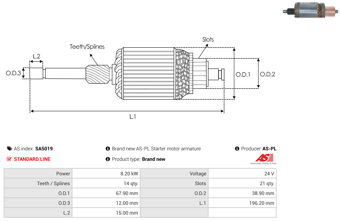 Armature, starter - SA5019 AS-PL