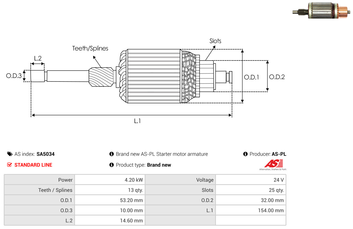 Armature, starter - SA5034 AS-PL