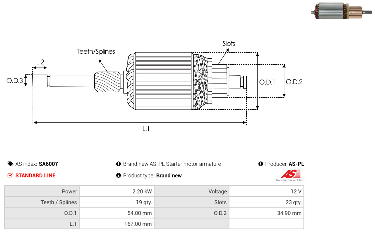 Armature, starter - SA6007 AS-PL