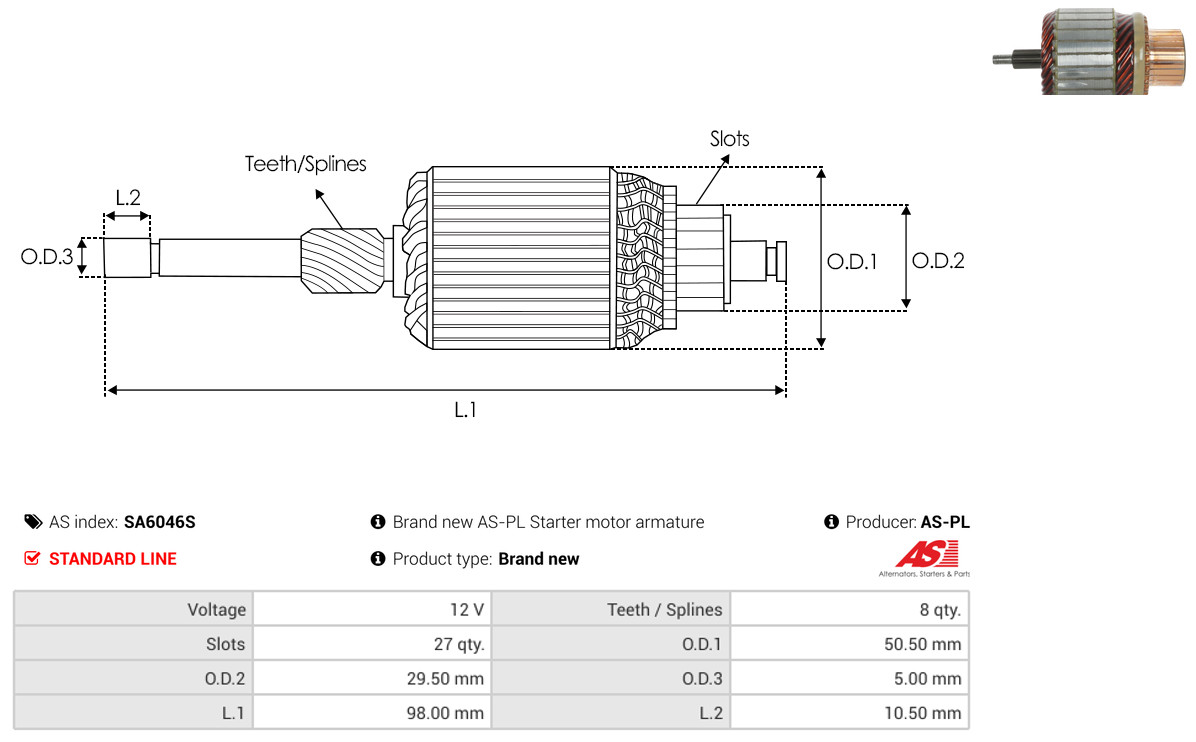 Carbon Brush, alternator - AB5007 AS-PL