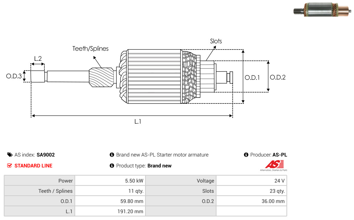 Armature, starter - SA9002 AS-PL