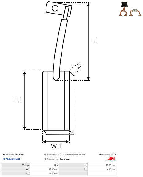 Carbon Brush, alternator - SB1020P AS-PL