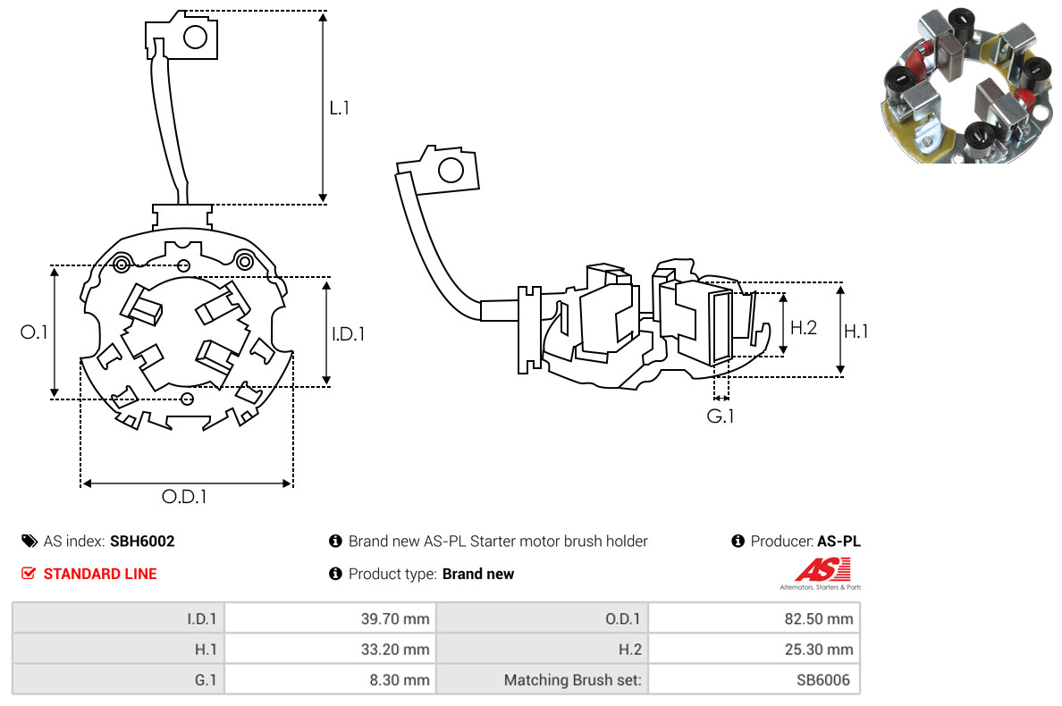 Supporto, Spazzole in carbone - SBH6002 AS-PL