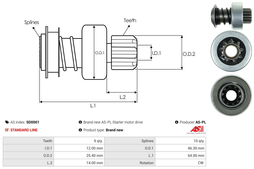 Freewheel Gear, starter - SD0001 AS-PL