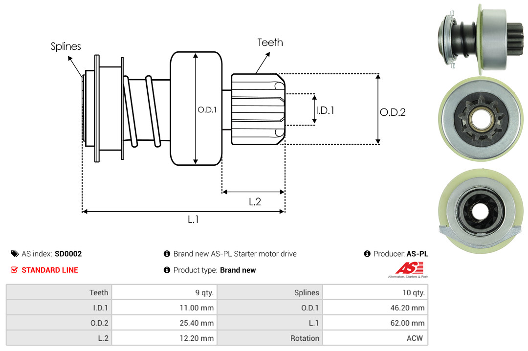 Freewheel Gear, starter - SD0002 AS-PL