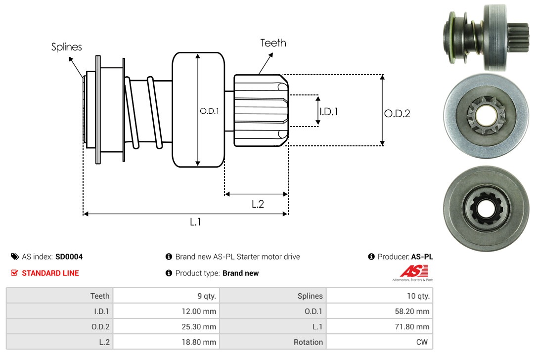 Freewheel Gear, starter - SD0004 AS-PL