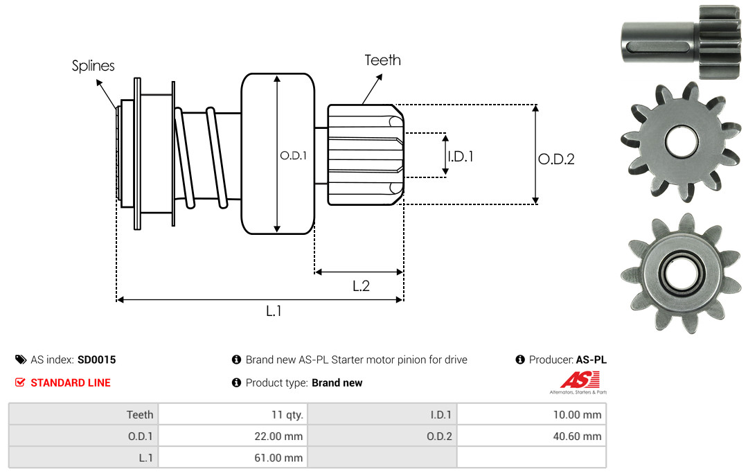 Freewheel Gear, starter - SD0015 AS-PL