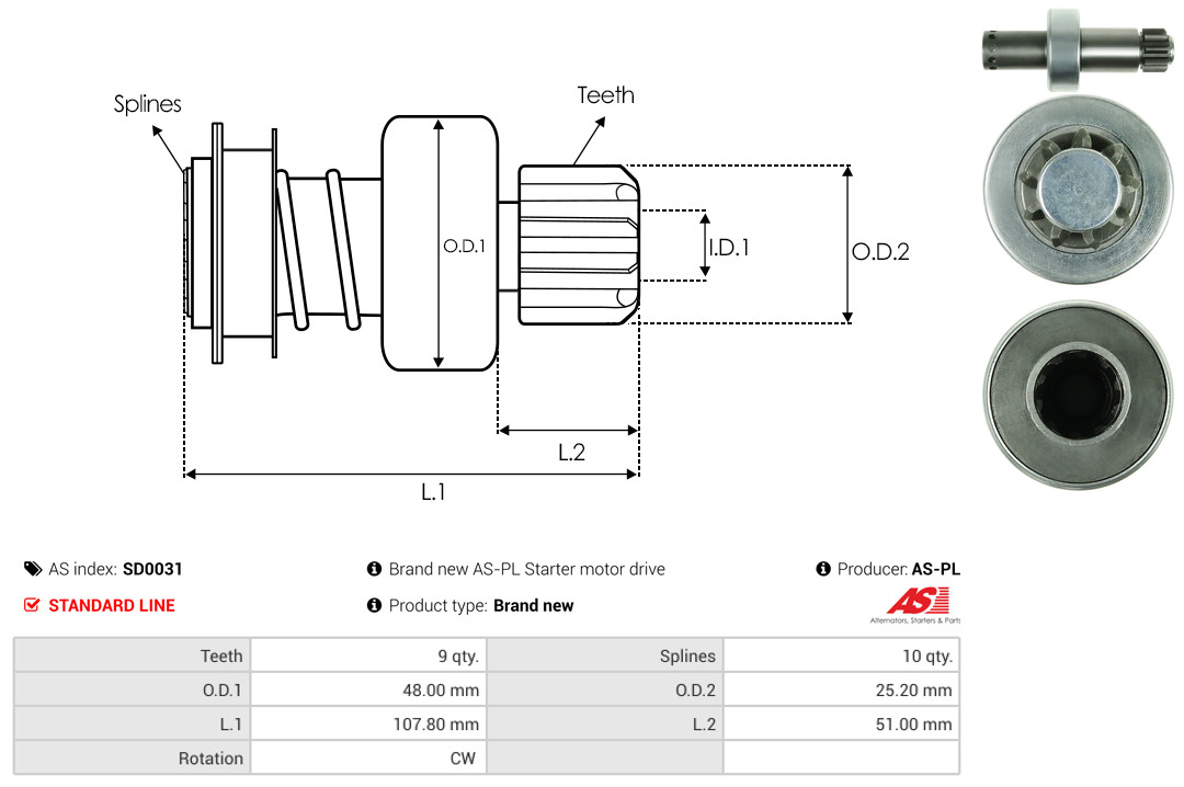 Freewheel Gear, starter - SD0031 AS-PL