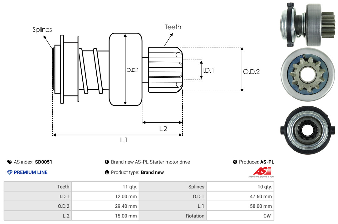 Freewheel Gear, starter - SD0051 AS-PL