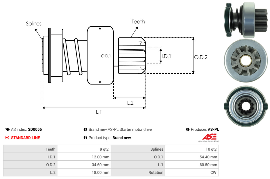 Freewheel Gear, starter - SD0056 AS-PL