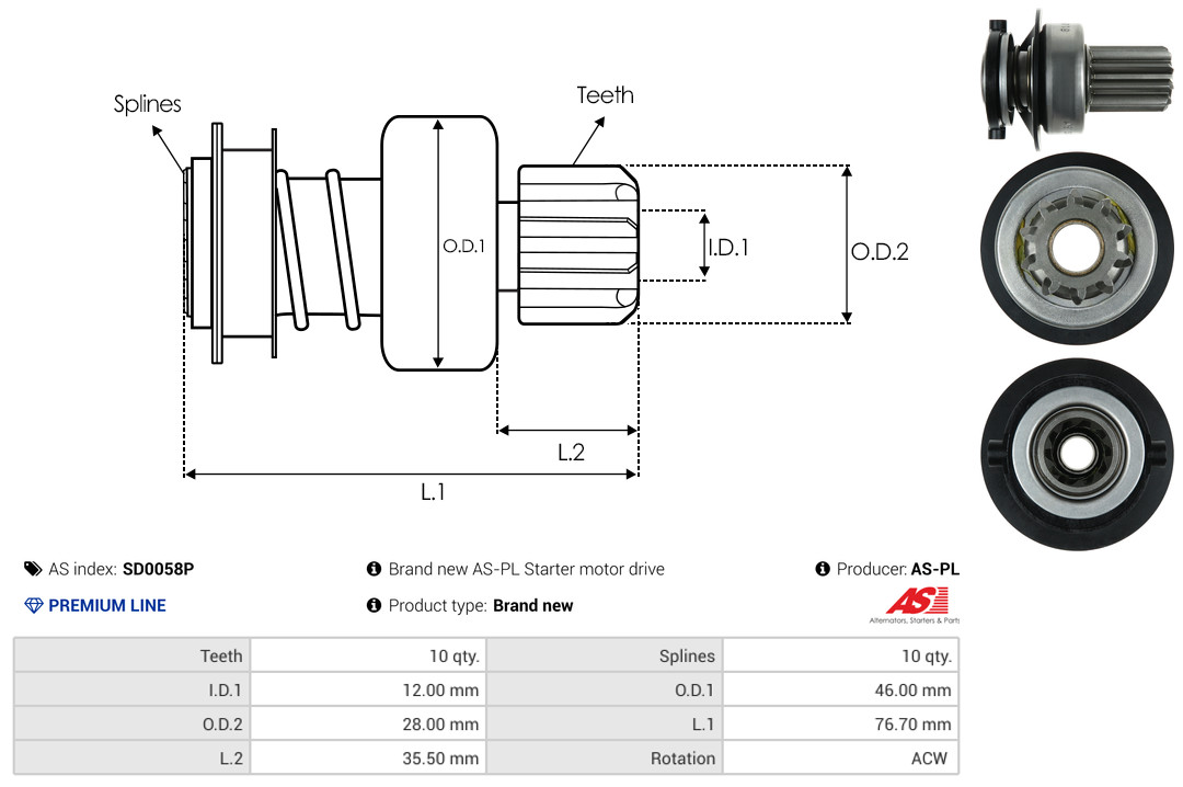 Freewheel Gear, starter - SD0058P AS-PL