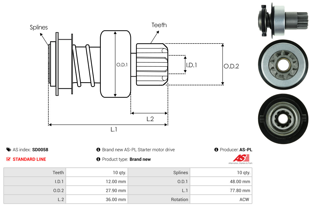 Freewheel Gear, starter - SD0058 AS-PL