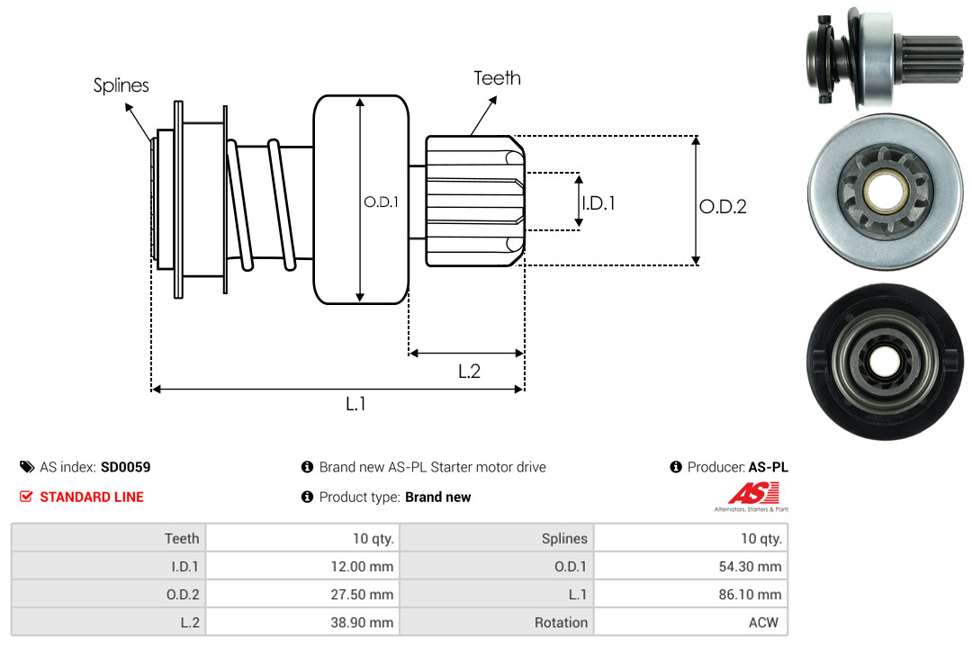 Freewheel Gear, starter - SD0059 AS-PL