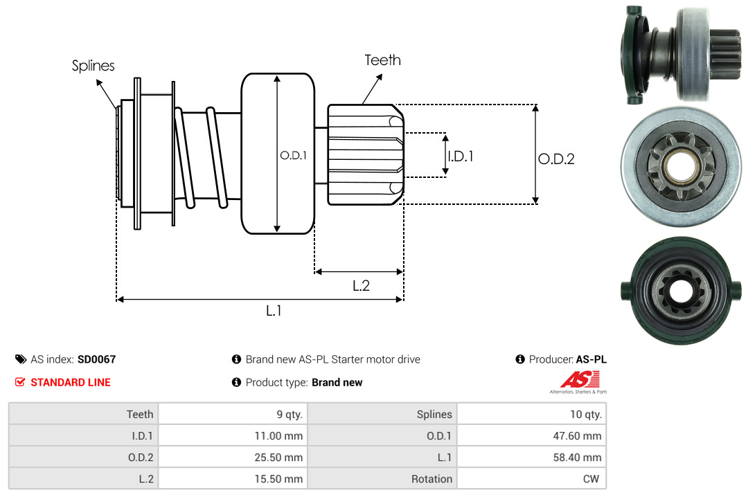 Freewheel Gear, starter - SD0067 AS-PL