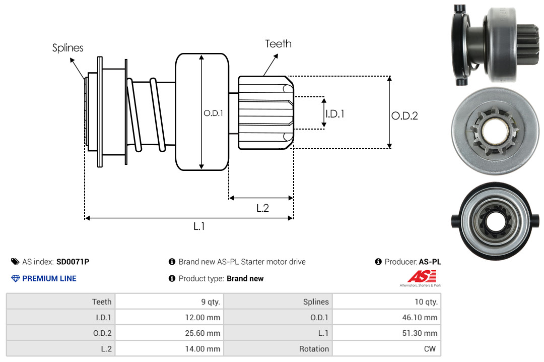 Freewheel Gear, starter - SD0071P AS-PL