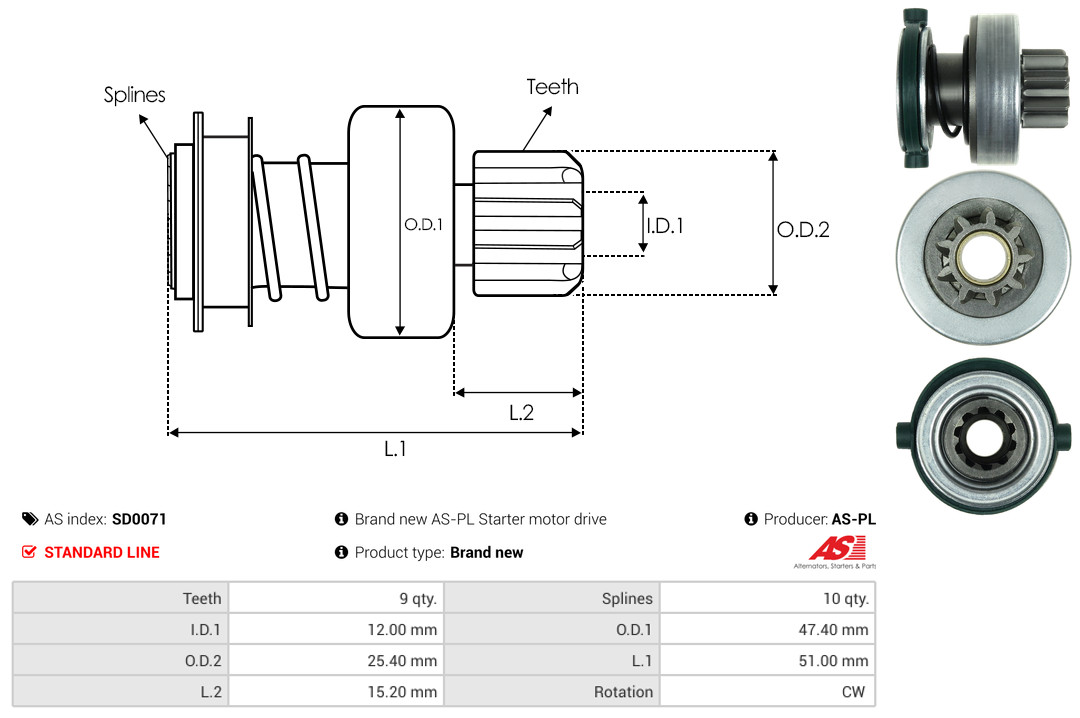 Freewheel Gear, starter - SD0071 AS-PL