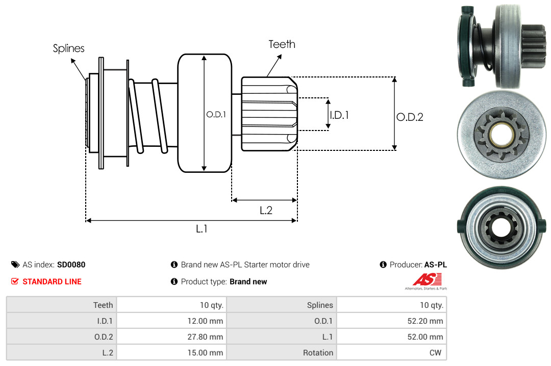 Freewheel Gear, starter - SD0080 AS-PL