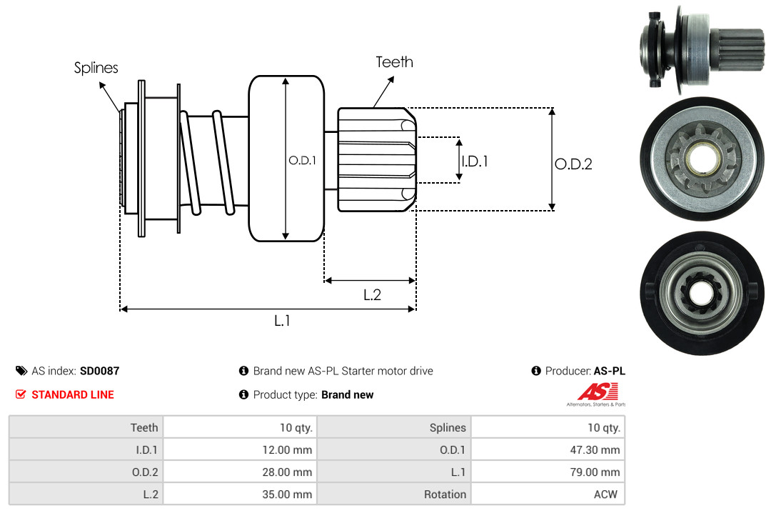 Freewheel Gear, starter - SD0087 AS-PL