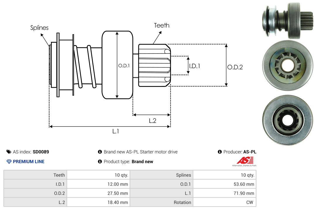 Freewheel Gear, starter - SD0089 AS-PL