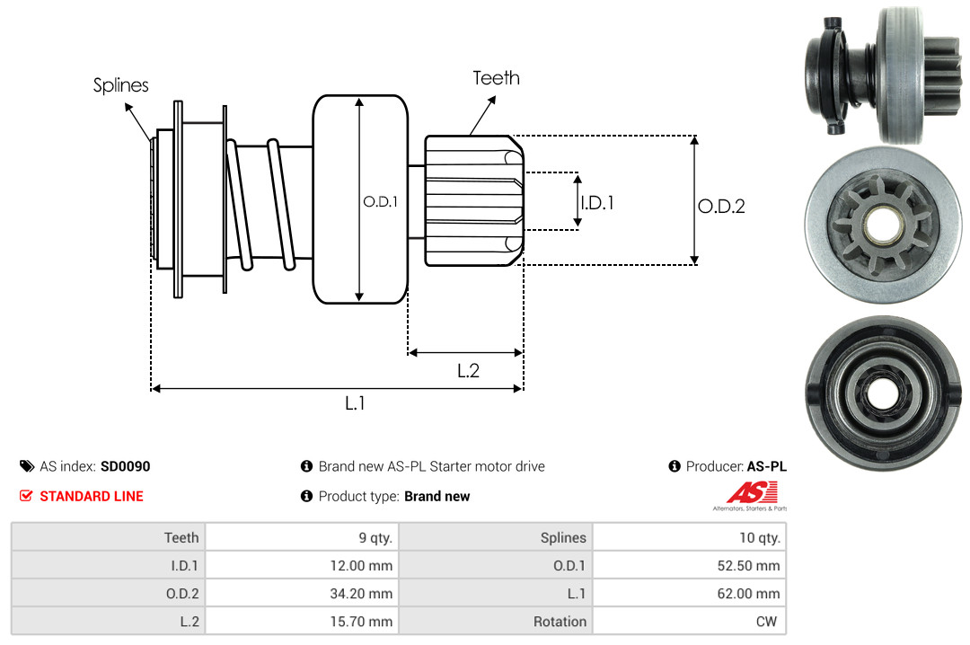 Freewheel Gear, starter - SD0090 AS-PL