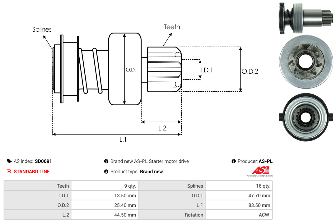 Freewheel Gear, starter - SD0091 AS-PL