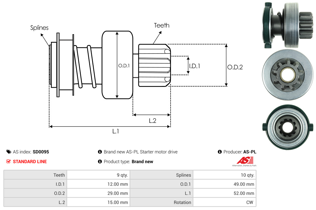 Freewheel Gear, starter - SD0095 AS-PL