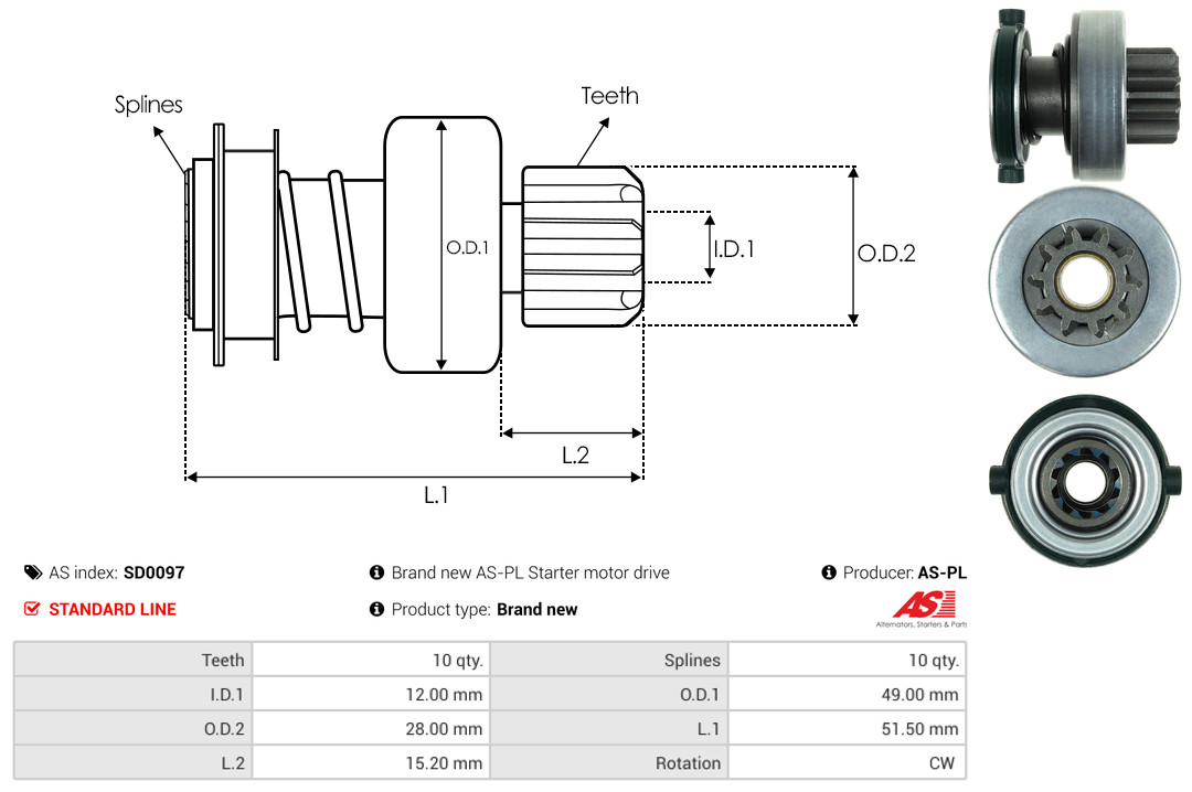 Freewheel Gear, starter - SD0097 AS-PL