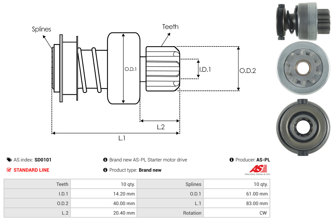 Freewheel Gear, starter - SD0101 AS-PL