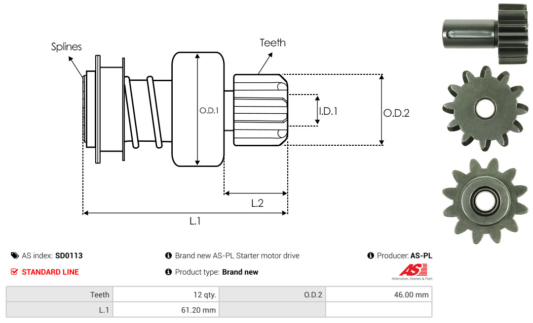 Freewheel Gear, starter - SD0113 AS-PL