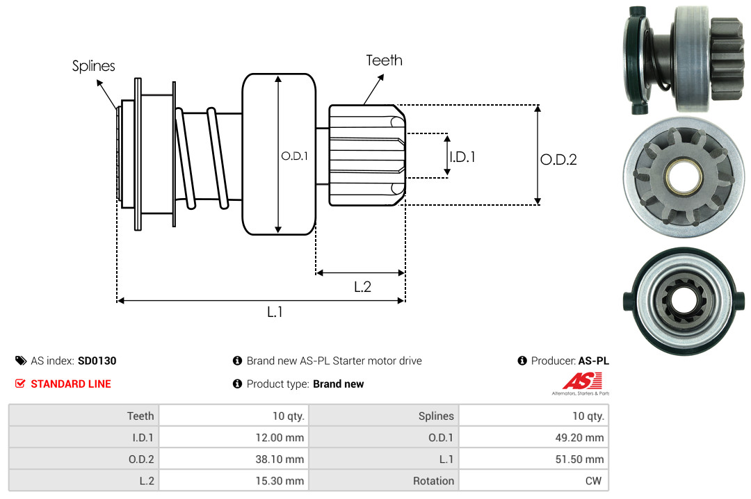 Freewheel Gear, starter - SD0130 AS-PL