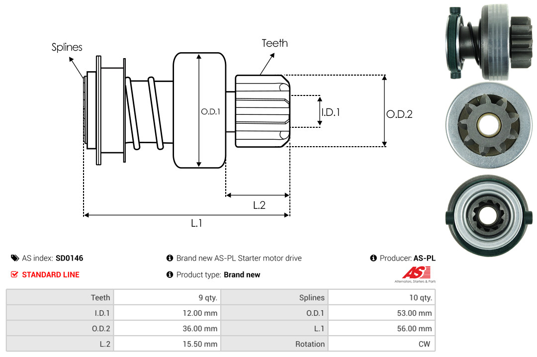 Freewheel Gear, starter - SD0146 AS-PL