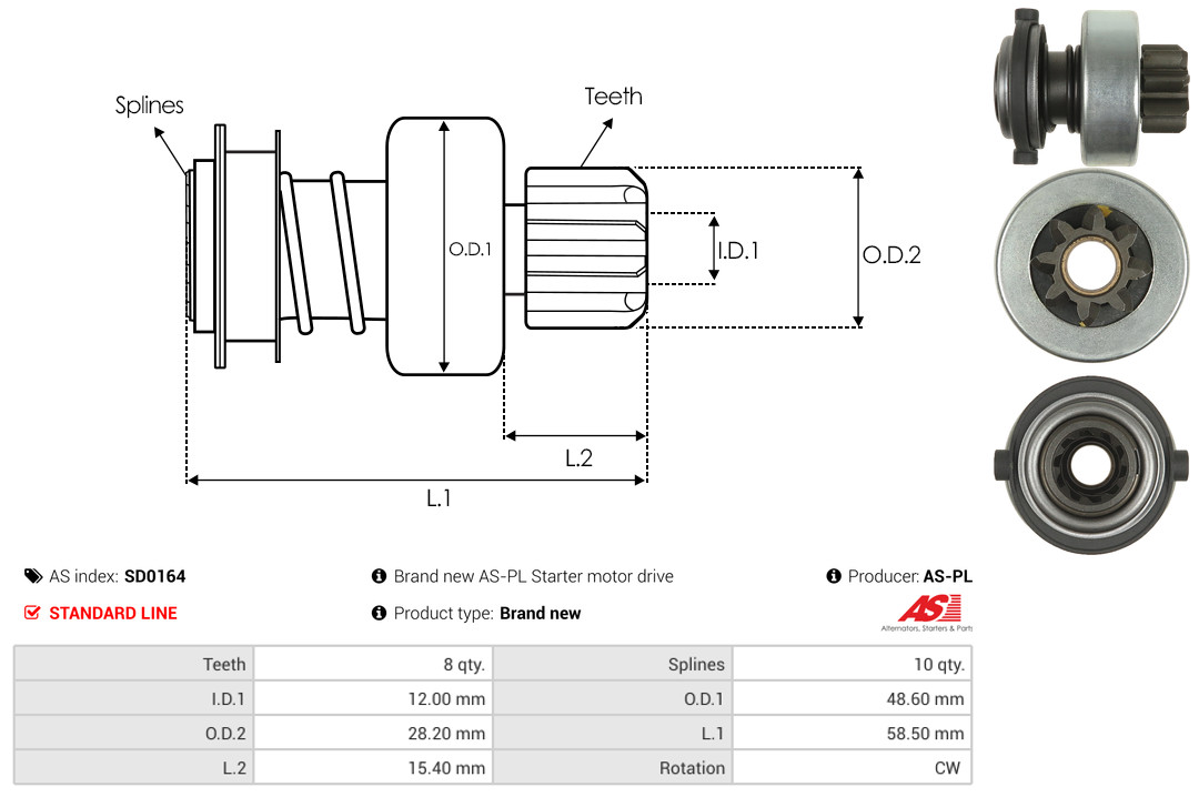 Freewheel Gear, starter - SD0164 AS-PL