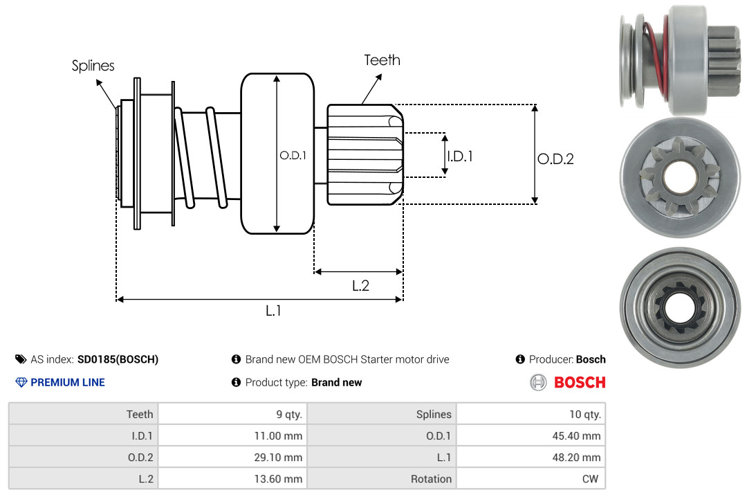 Meccanismo unidirezionale, Motorino d'avviamento - SD0185(BOSCH) AS-PL